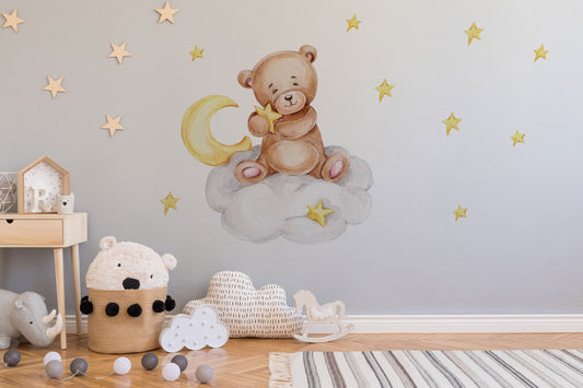 Sleeping Teddy Bear Bunny Nursery Animal Wall Decal | Bear Nursery Sticker | Bunny Wall Sticker Decal | Kids Room Nursery Wall Decal