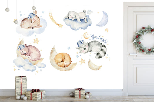 Fabric Wall Decal, Flying Animals, Nursery wall decal, Watercolor decals, Elephant wall decal, nursery sticker, baby decal
