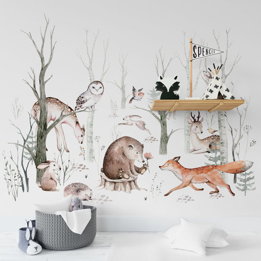 Woodland Forest Wall Decals for Kids | Animals and Tree Wall Decals | Nursery Woodland Stickers