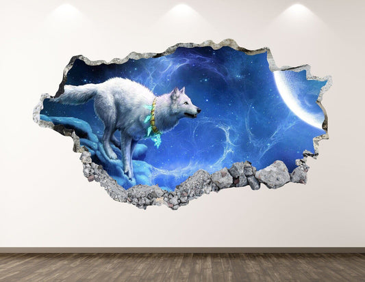 Wolf Wall Decal - Fantasy 3D Smashed Wall Art Sticker Kids Decor Vinyl Home