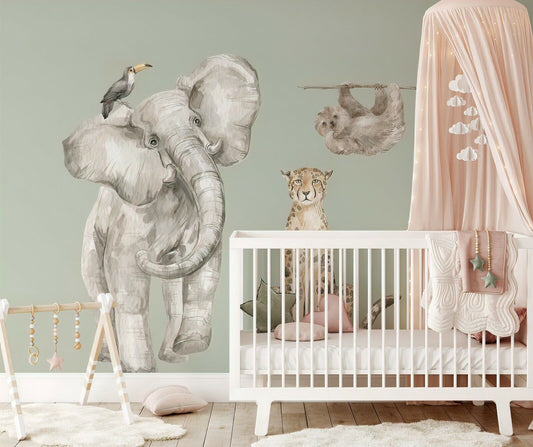 ELEPHANT OASIS Wall decal for kids big set hand painted watercolor