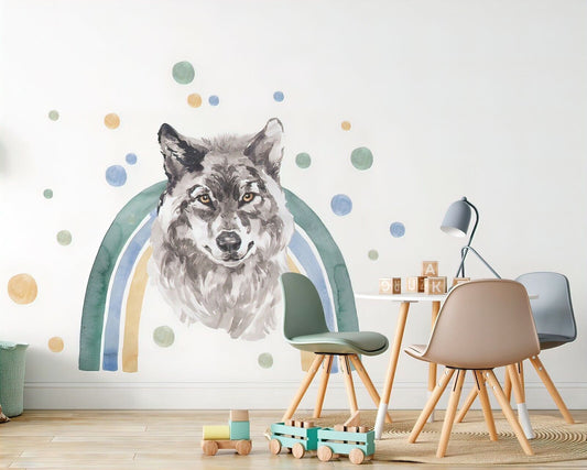 FRIENDS WOLF Wall decal for kids big set forest animals rainbow boho