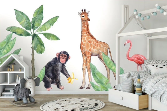 Big Wall sticker Set for kids, safari animals, Wall Decal, Cub, Giraffe, Africa