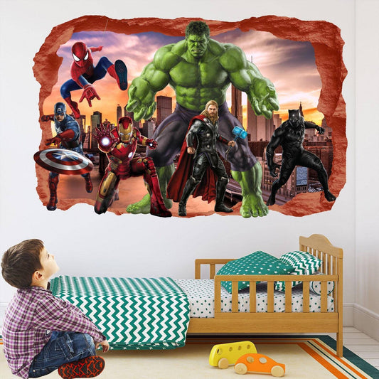 Superhero Wall Art: Spiderman, Iron Man, Hulk & Cap