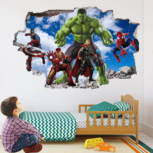 Superhero Wall Prints: Iron Man, Hulk, Captain America, Spiderman, Thor Decals